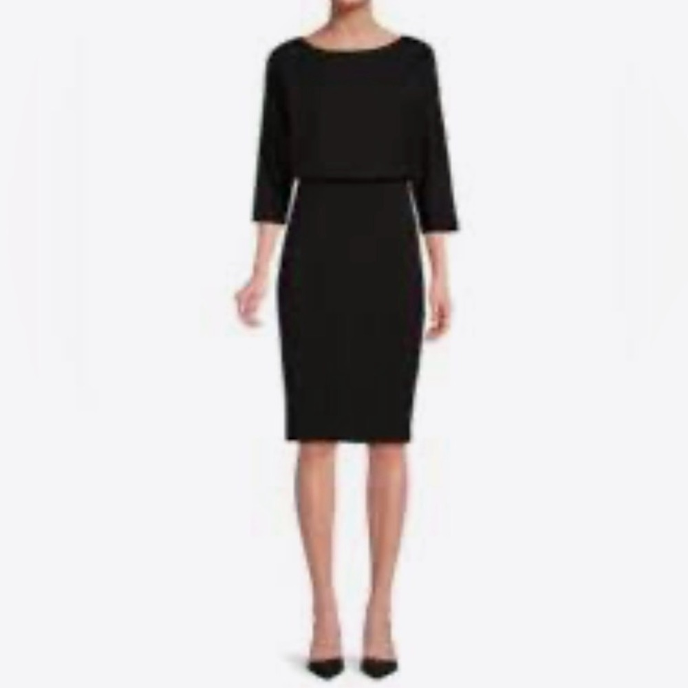 J‎ McLaughlin Tinely Blouson Top Fitted Skirt Black Dress Size XS